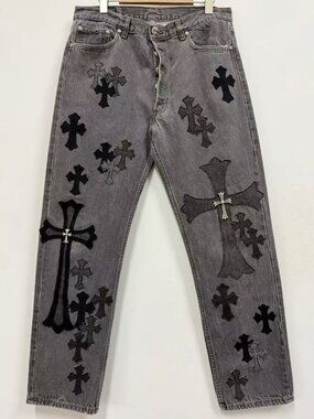 Chrome Hearts Gray SILVER cross patches jeans